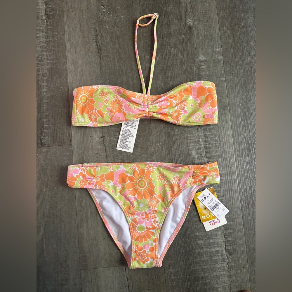 Girls Roxy Floral Bikini Bottoms in Orange, Pink & Lime